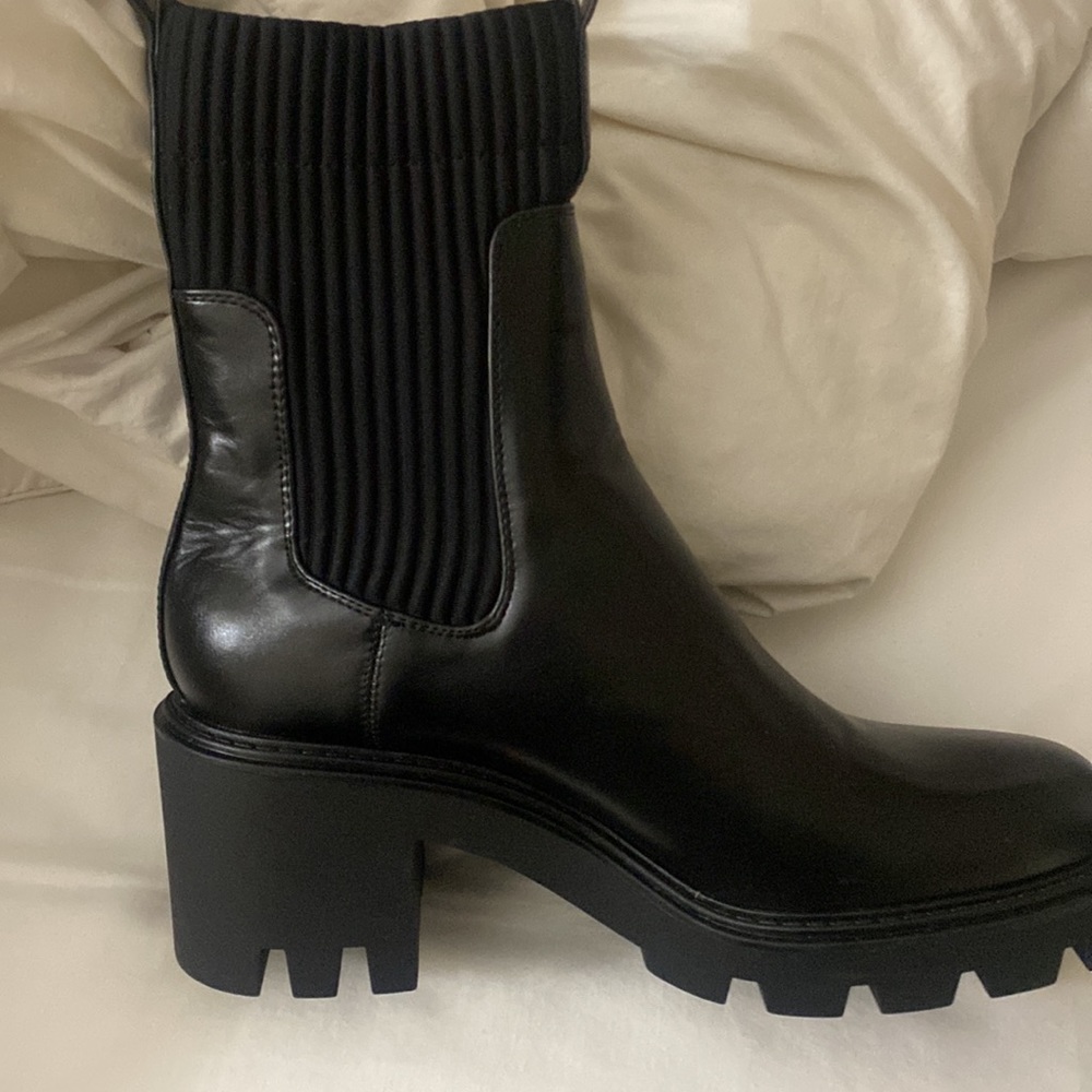 Zara Heeled Track Sole Sock Boots Black Sz 9 - Picture 5 of 7